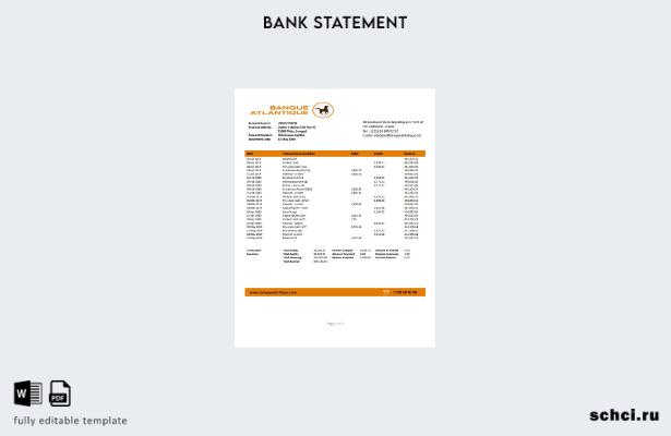 цифровая загрузка шаблона слова банковской выписки Senegal Banque Atlantique